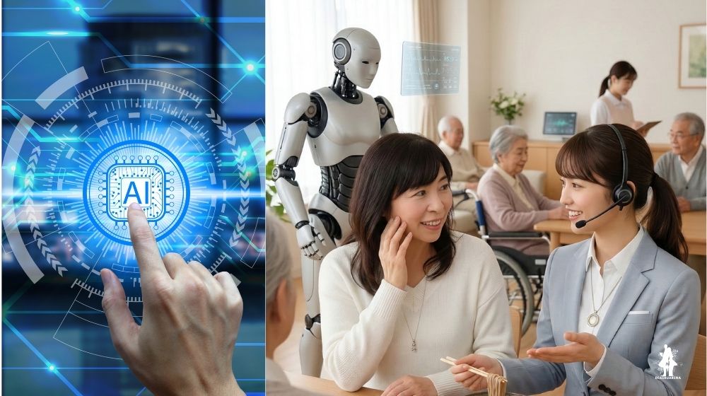 介護とAIとリスキリングのイメージ